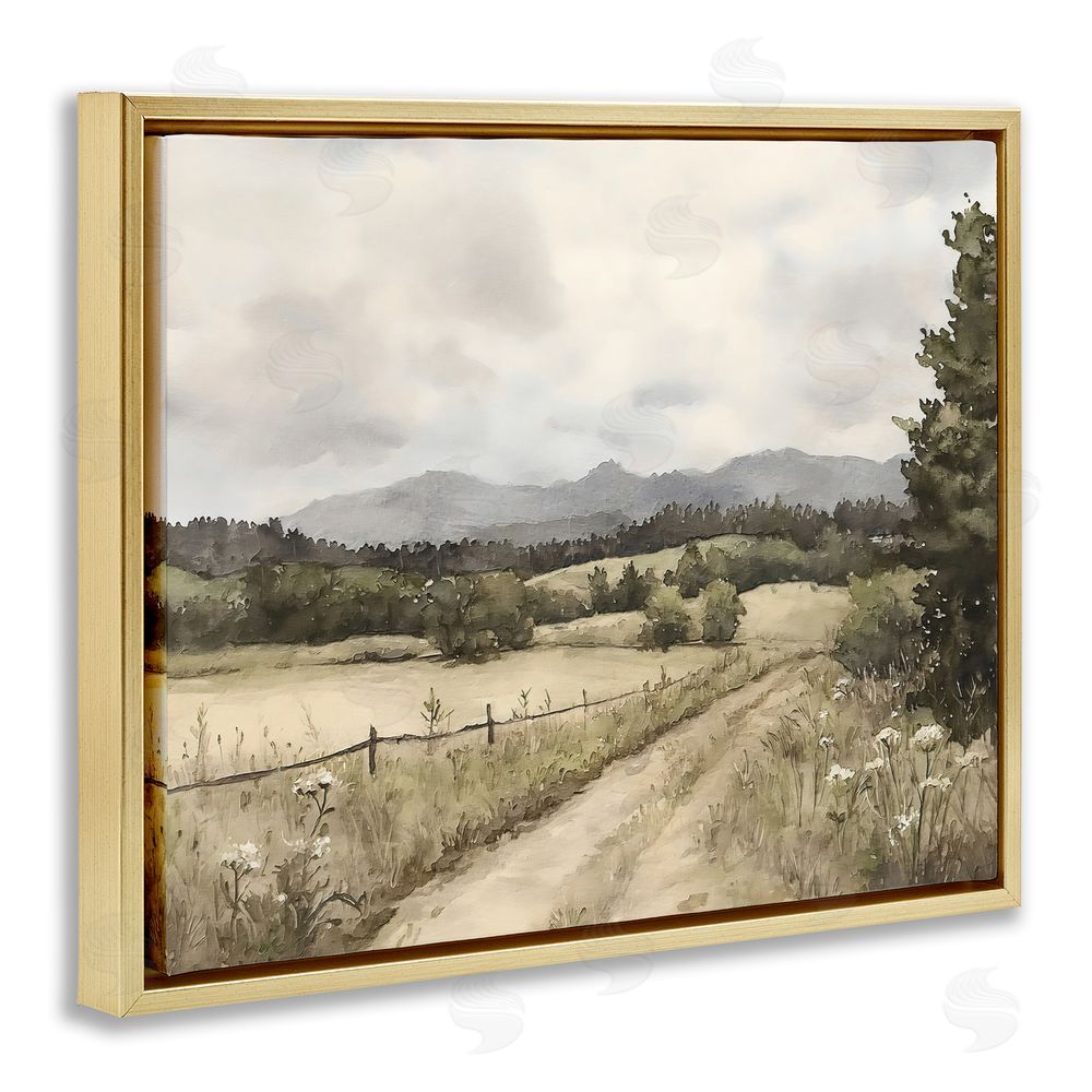 Riley B Muted Meadow Lane Gold Floating Framed Canvas Wall Art