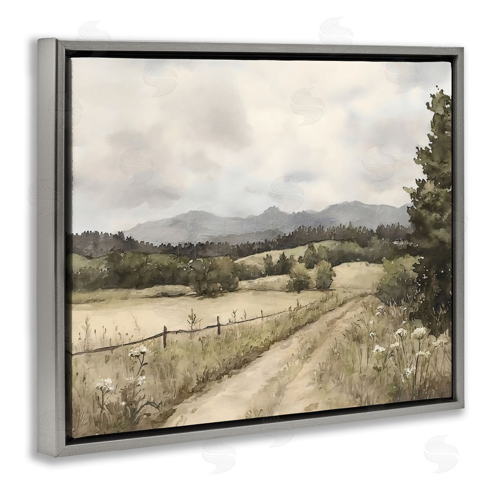 Riley B Muted Meadow Lane Gray Floating Framed Canvas Wall Art
