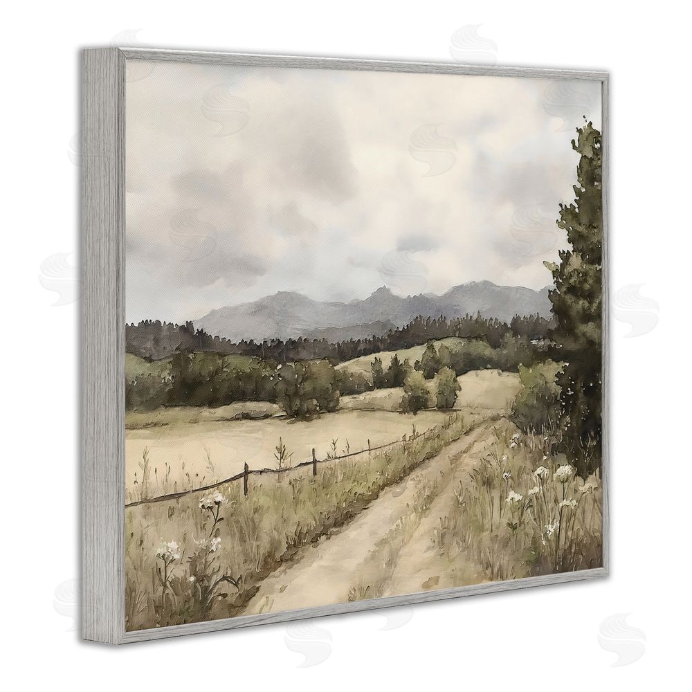 Riley B Muted Meadow Lane Gray Framed Giclee Wall Art