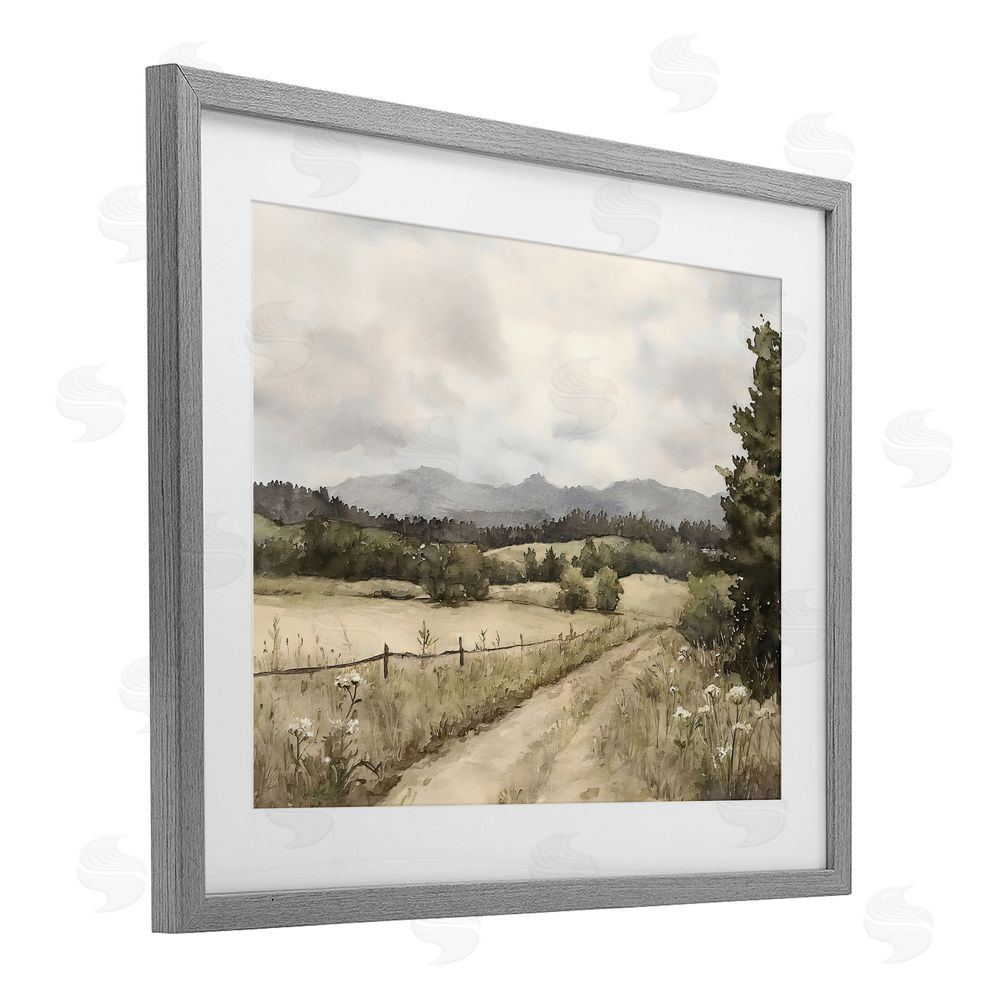 Riley B Muted Meadow Lane Gray Framed Print Under Glass Wall Art