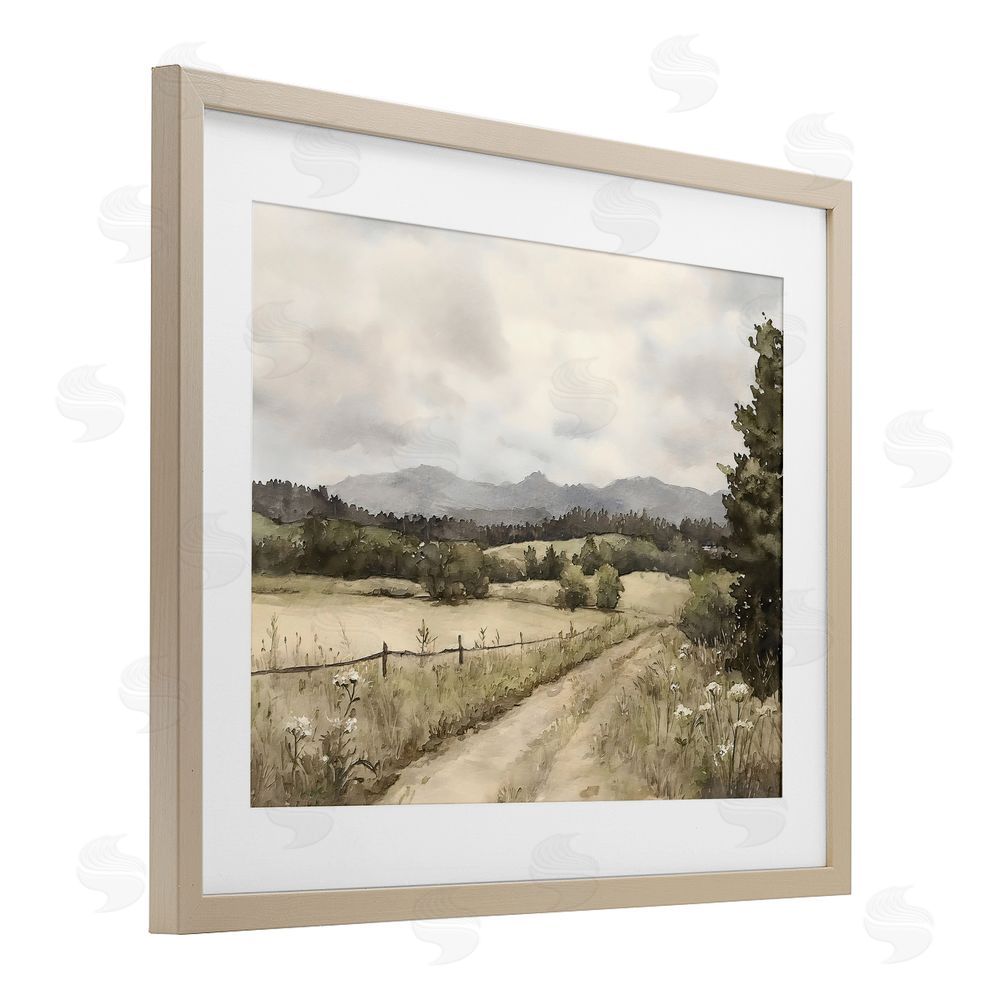 Riley B Muted Meadow Lane Brown Framed Print Under Glass Wall Art