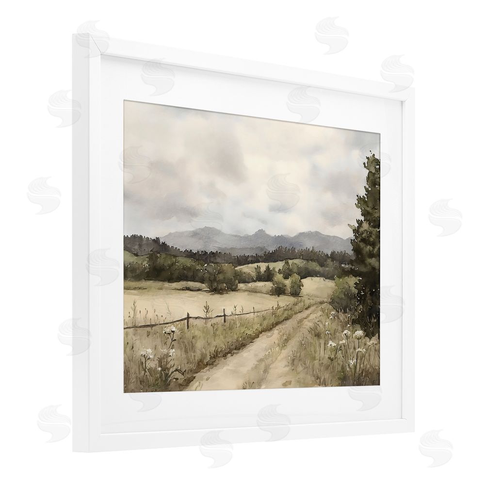 Riley B Muted Meadow Lane White Framed Print Under Glass Wall Art