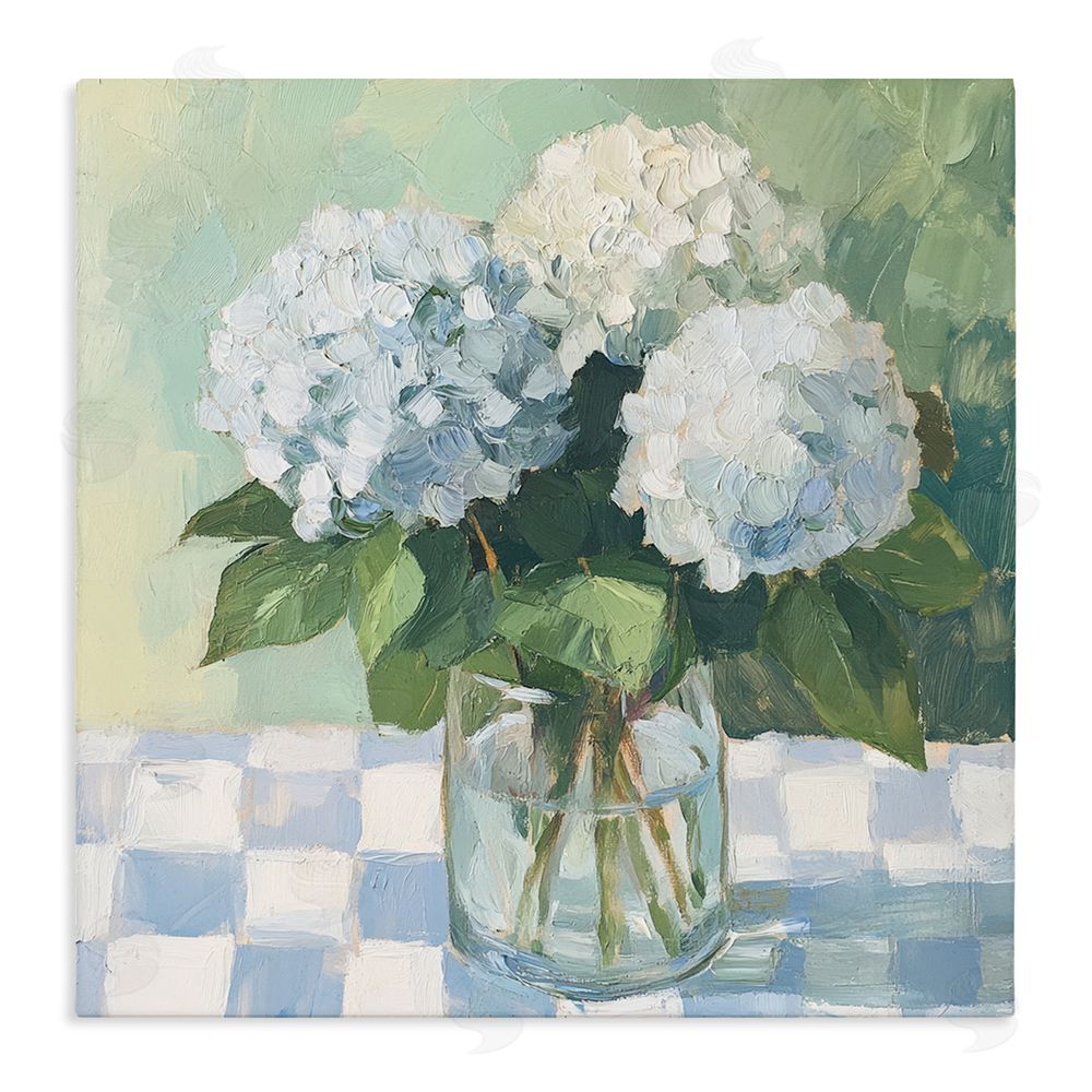 Petal Prints Design Hydrangea Picnic on Checkered Stretched Canvas Wall Art