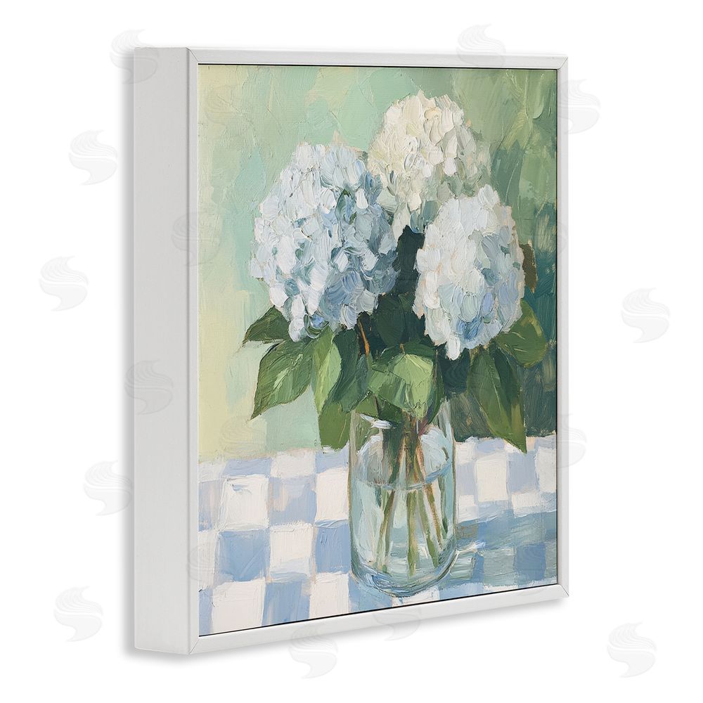 Petal Prints Design Hydrangea Picnic on Checkered White Framed Giclee Wall Art