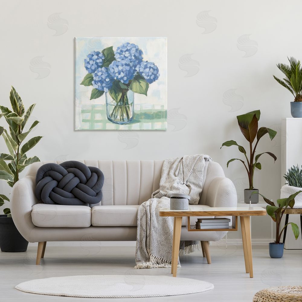 Petal Prints Design Quaint Picnic Hydrangeas Stretched Canvas Wall Art in Room