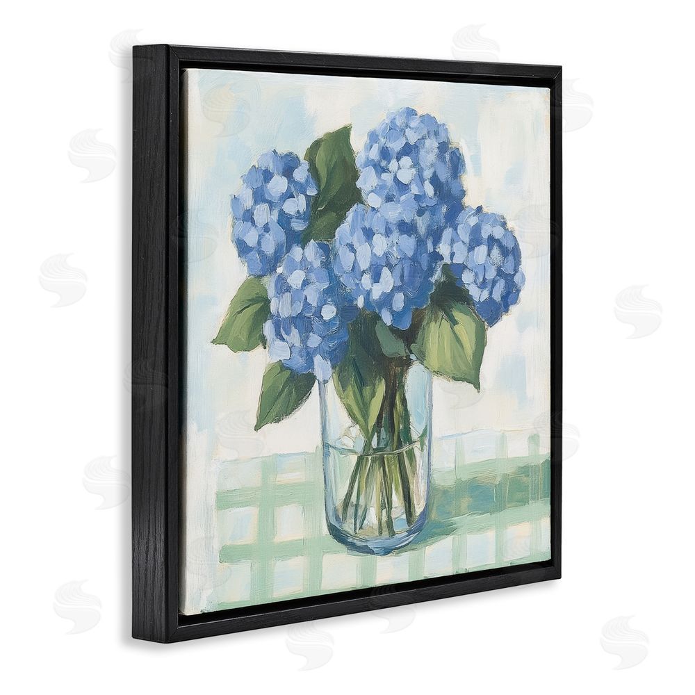 Petal Prints Design Quaint Picnic Hydrangeas Black Floating Framed Canvas Wall Art