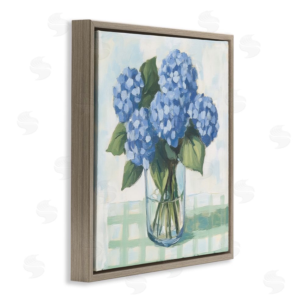 Petal Prints Design Quaint Picnic Hydrangeas Brown Floating Framed Canvas Wall Art
