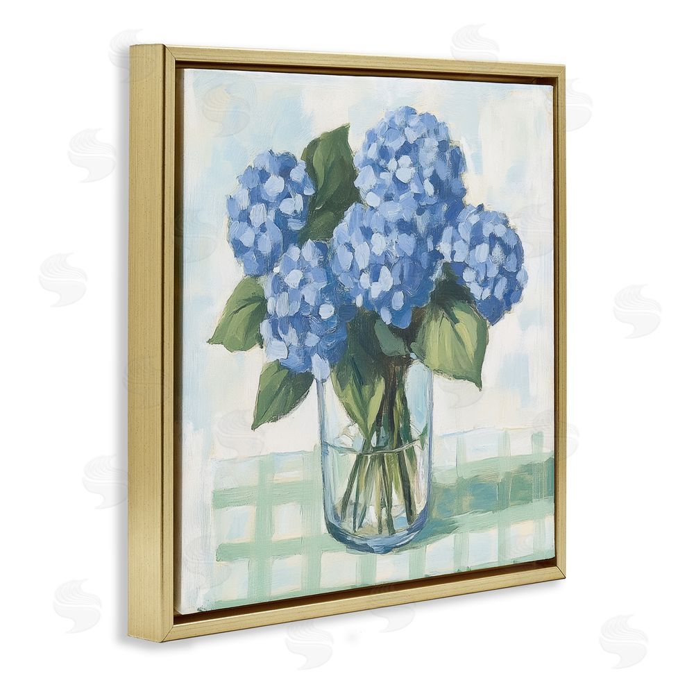 Petal Prints Design Quaint Picnic Hydrangeas Gold Floating Framed Canvas Wall Art
