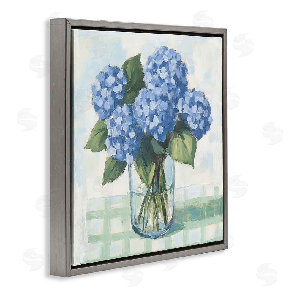 Petal Prints Design Quaint Picnic Hydrangeas Gray Floating Framed Canvas Wall Art