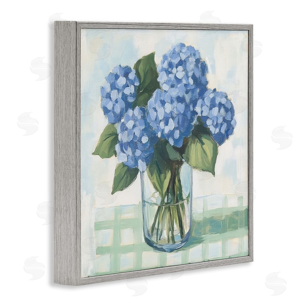 Petal Prints Design Quaint Picnic Hydrangeas Gray Framed Giclee Wall Art