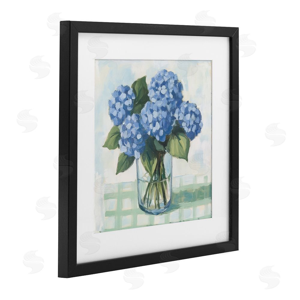 Petal Prints Design Quaint Picnic Hydrangeas Black Framed Print Under Glass Wall Art