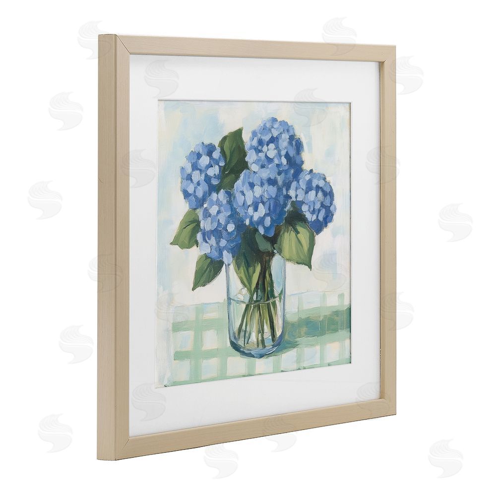 Petal Prints Design Quaint Picnic Hydrangeas Brown Framed Print Under Glass Wall Art