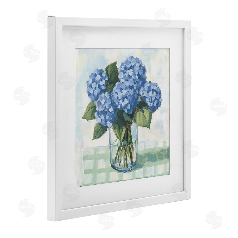 Petal Prints Design Quaint Picnic Hydrangeas White Framed Print Under Glass Wall Art