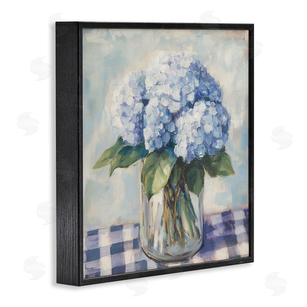 Petal Prints Design Hydrangeas on Gingham Tablecloth Black Framed Giclee Wall Art