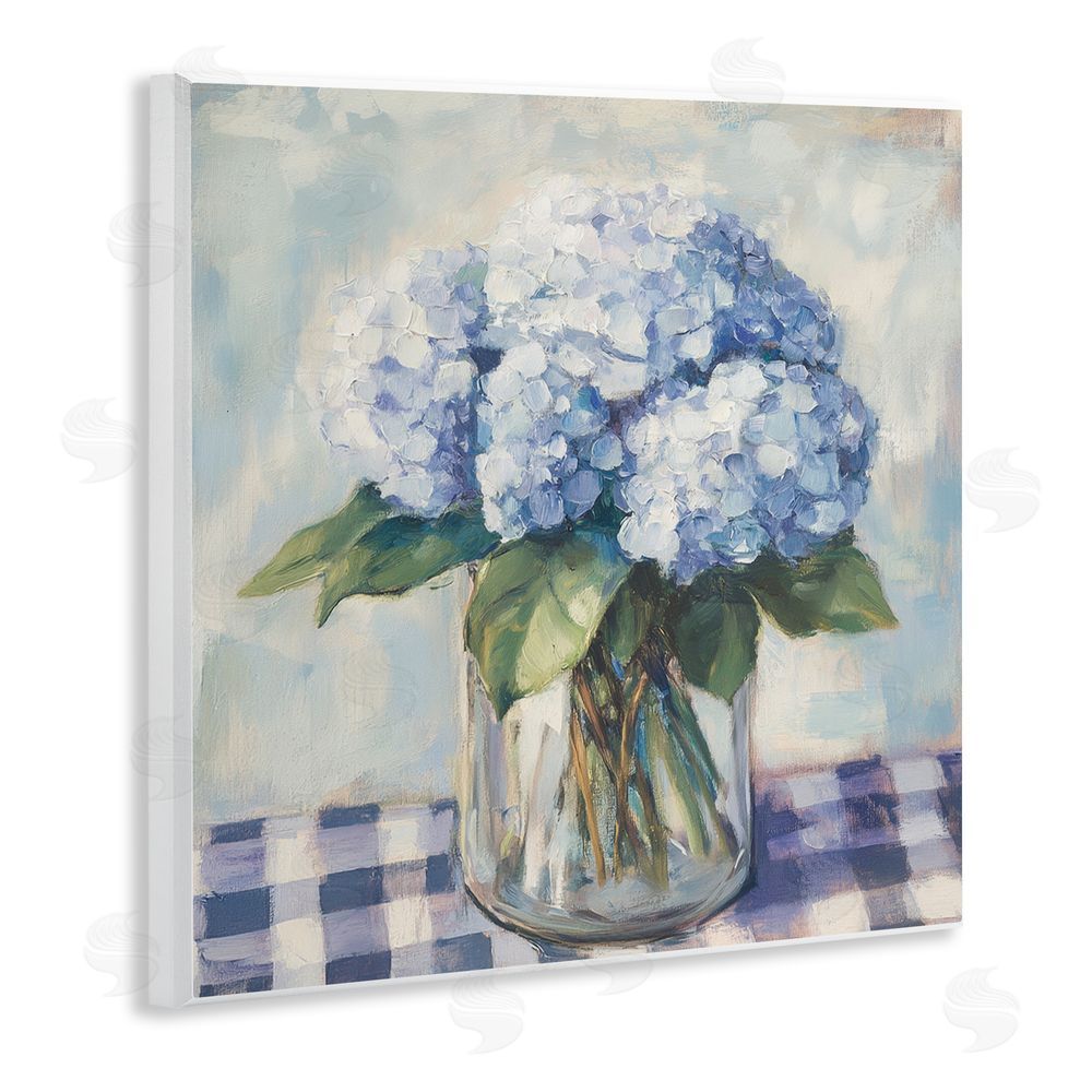 Petal Prints Design Hydrangeas on Gingham Tablecloth Wall Plaque Home Decor Art Print
