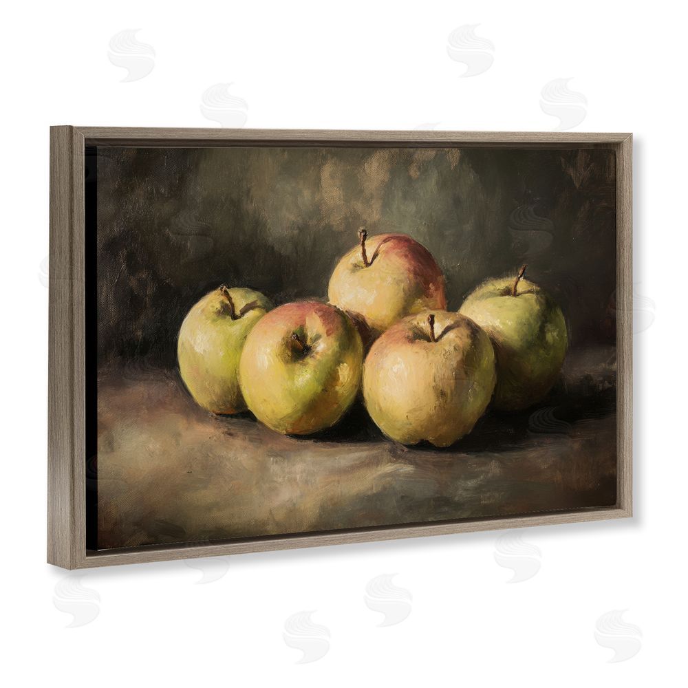 Petal Prints Design Apples in Soft Shadow Brown Floating Frame Stretched Canvas Wall Art Print