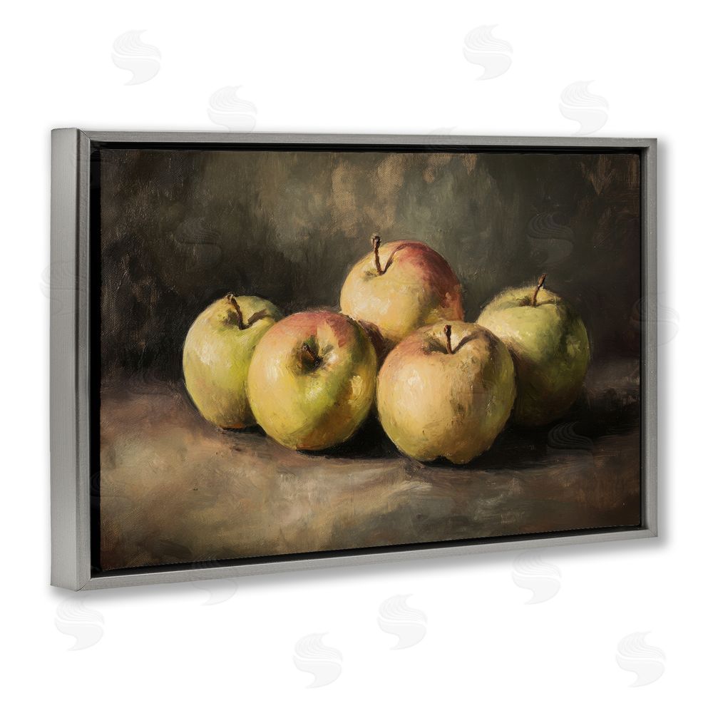 Petal Prints Design Apples in Soft Shadow Gray Floating Frame Stretched Canvas Wall Art Print