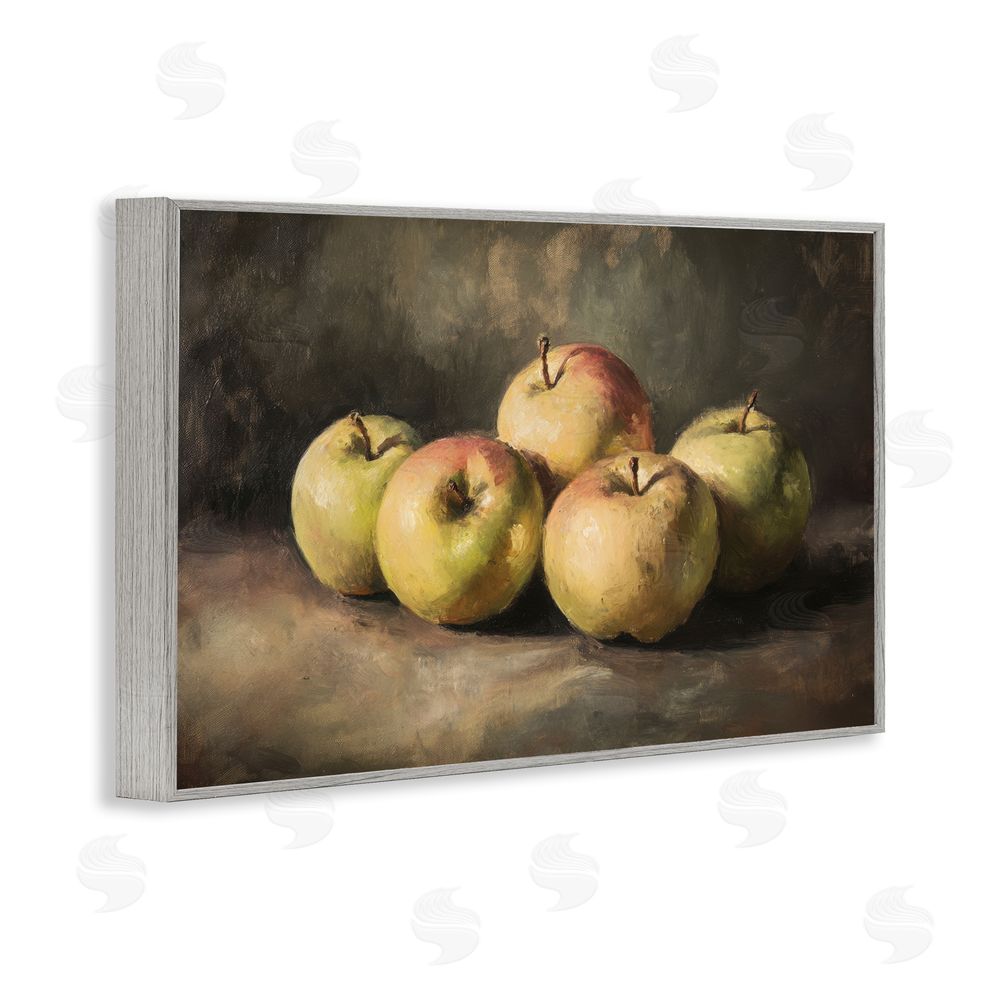 Petal Prints Design Apples in Soft Shadow Gray Framed Giclee Wall Art Print
