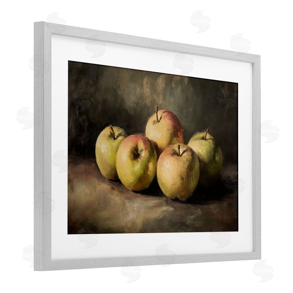 Petal Prints Design Apples in Soft Shadow Gray Framed Print Under Glass with Matting Wall Art