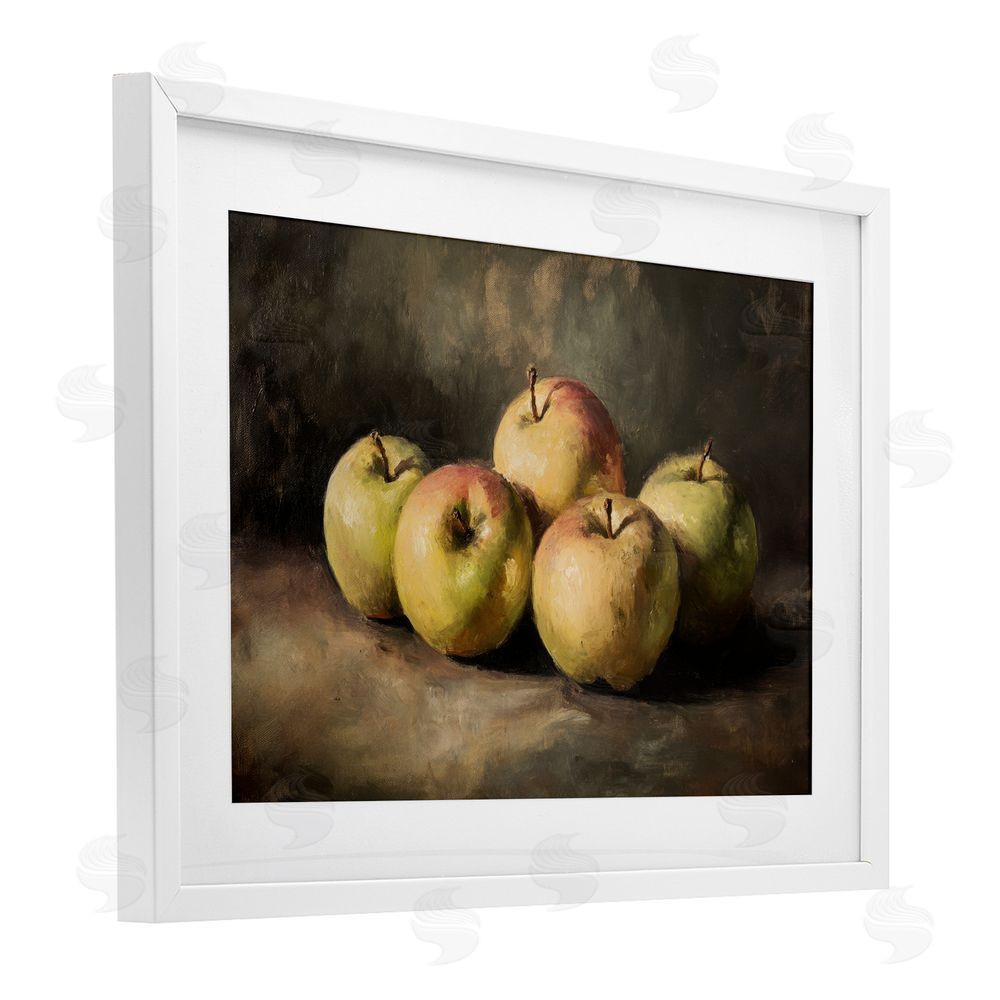 Petal Prints Design Apples in Soft Shadow White Framed Print Under Glass with Matting Wall Art