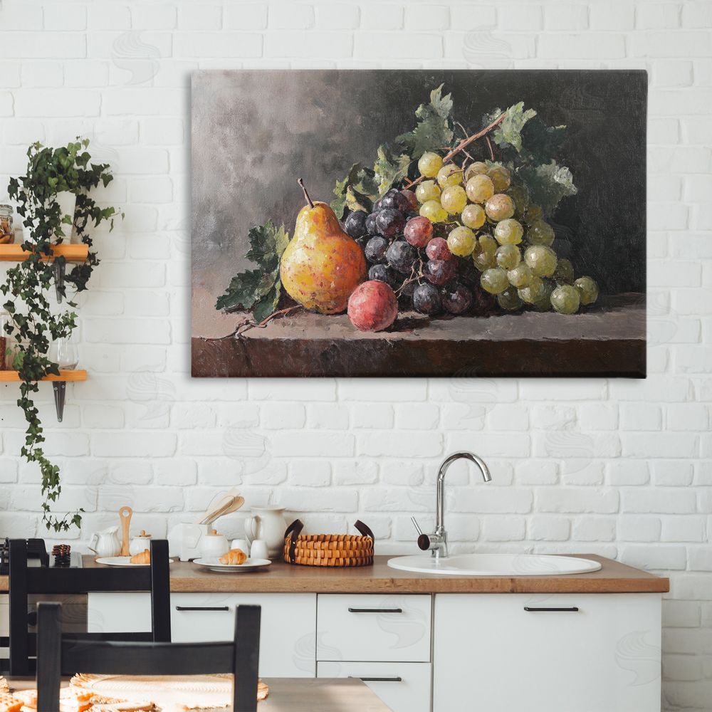 Petal Prints Design Bountiful Fruit Classic Still Life Stretched Canvas Wall Art Print in Room