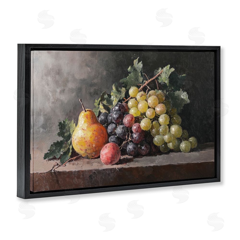 Petal Prints Design Bountiful Fruit Classic Still Life Black Floating Frame Stretched Canvas Wall Art Print