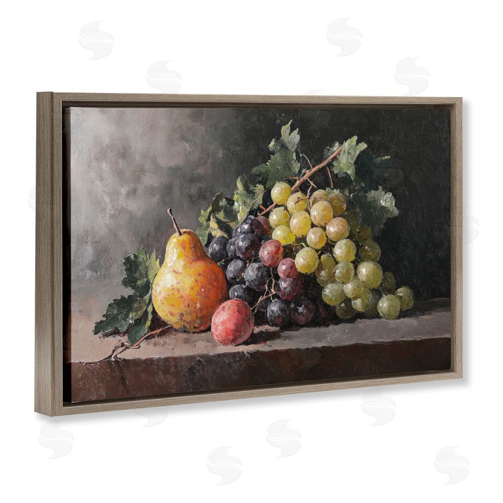 Petal Prints Design Bountiful Fruit Classic Still Life Brown Floating Frame Stretched Canvas Wall Art Print