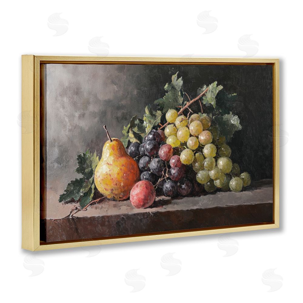Petal Prints Design Bountiful Fruit Classic Still Life Gold Floating Frame Stretched Canvas Wall Art Print