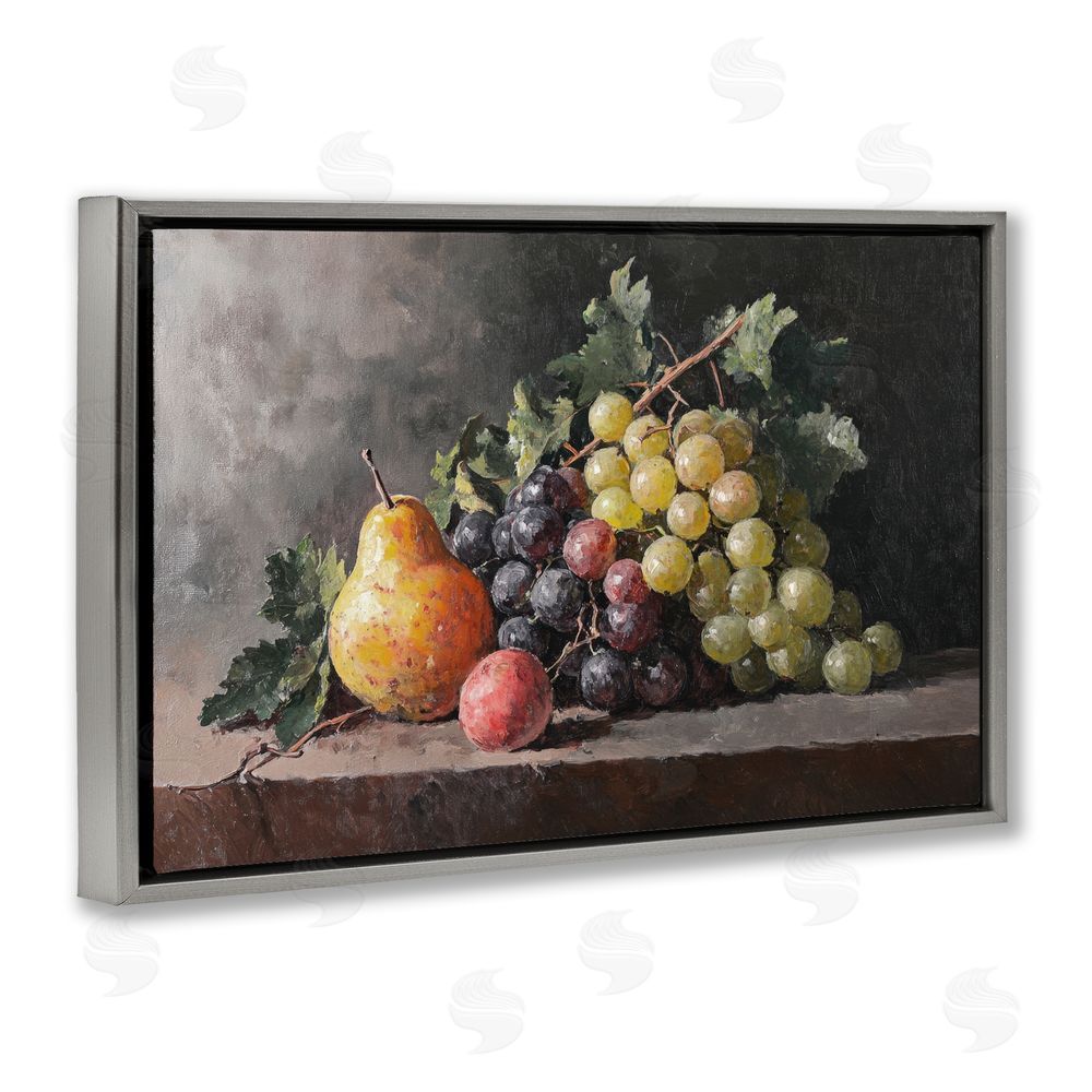 Petal Prints Design Bountiful Fruit Classic Still Life Gray Floating Frame Stretched Canvas Wall Art Print