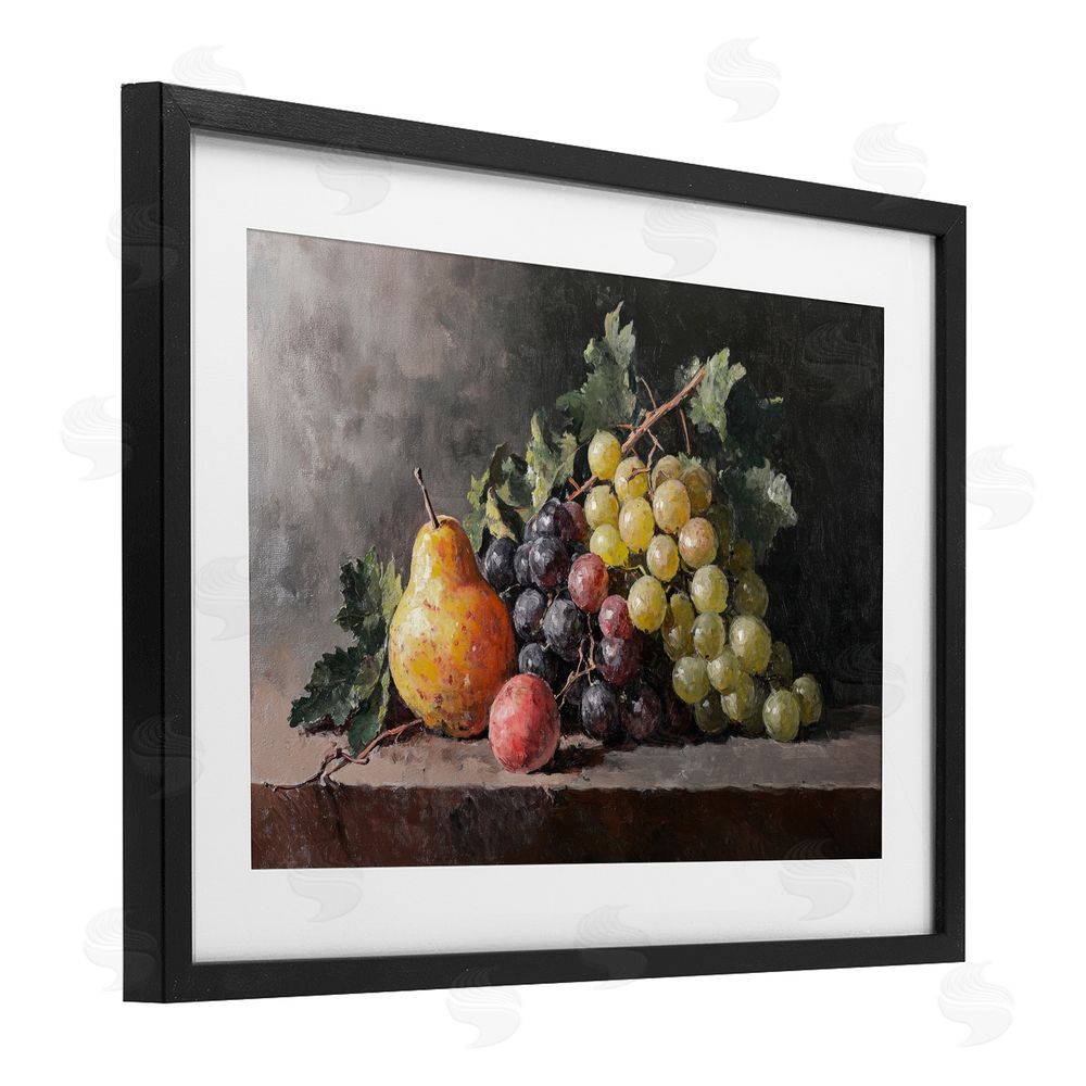 Petal Prints Design Bountiful Fruit Classic Still Life Black Framed Print Under Glass with Matting Wall Art
