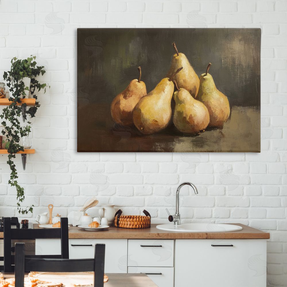 Petal Prints Design Golden Pears Still Life Stretched Canvas Wall Art in Room