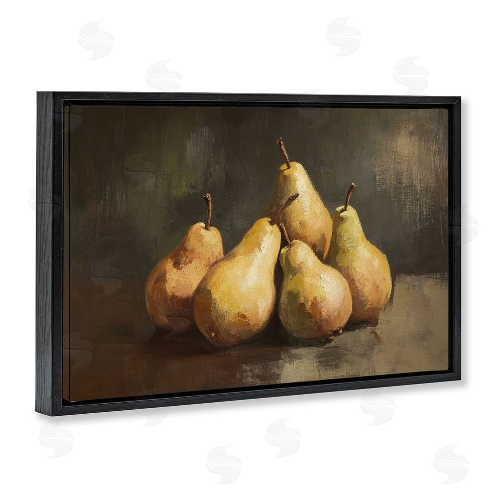 Petal Prints Design Golden Pears Still Life Black Floating Framed Canvas Wall Art