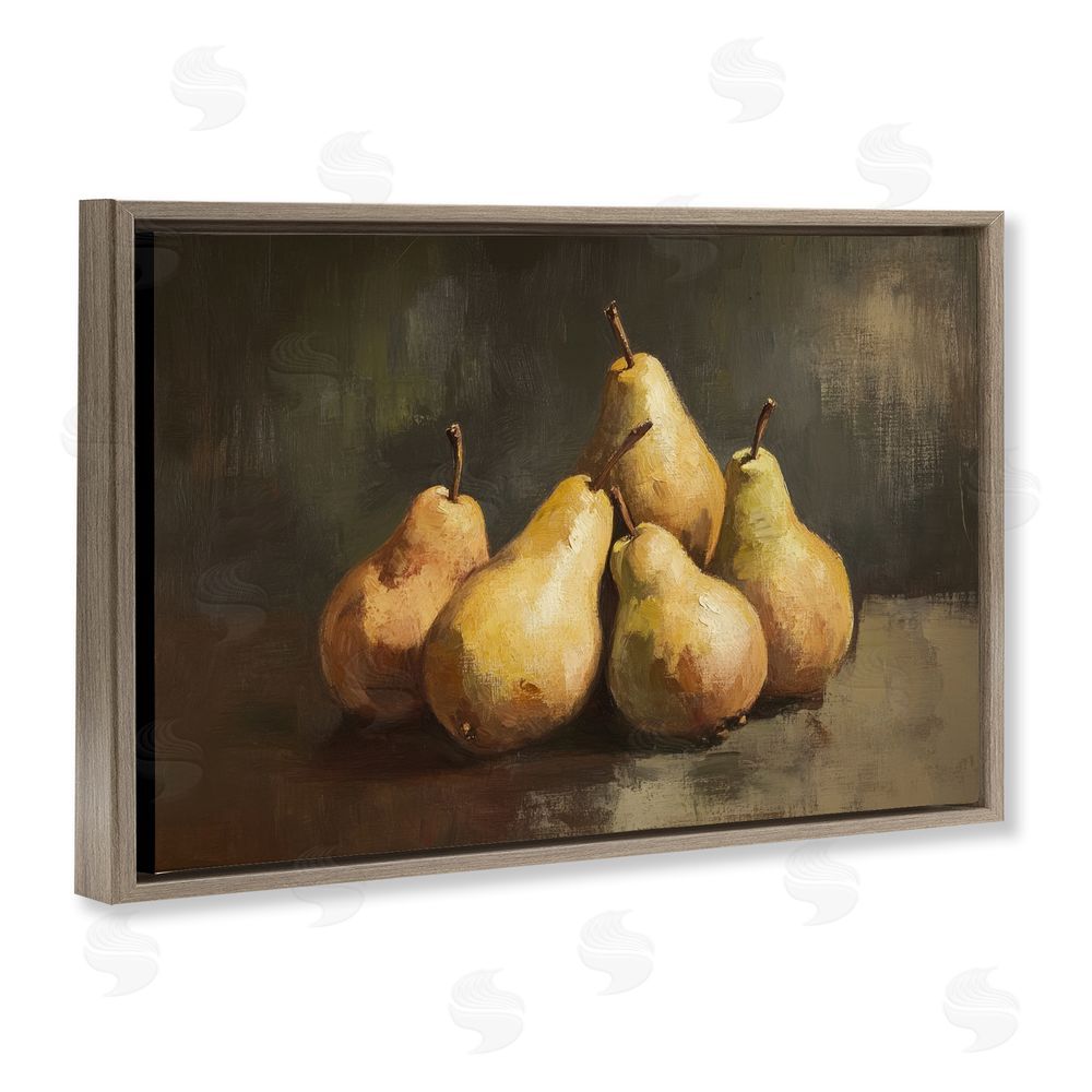 Petal Prints Design Golden Pears Still Life Brown Floating Framed Canvas Wall Art