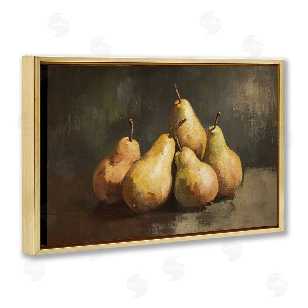 Petal Prints Design Golden Pears Still Life Gold Floating Framed Canvas Wall Art