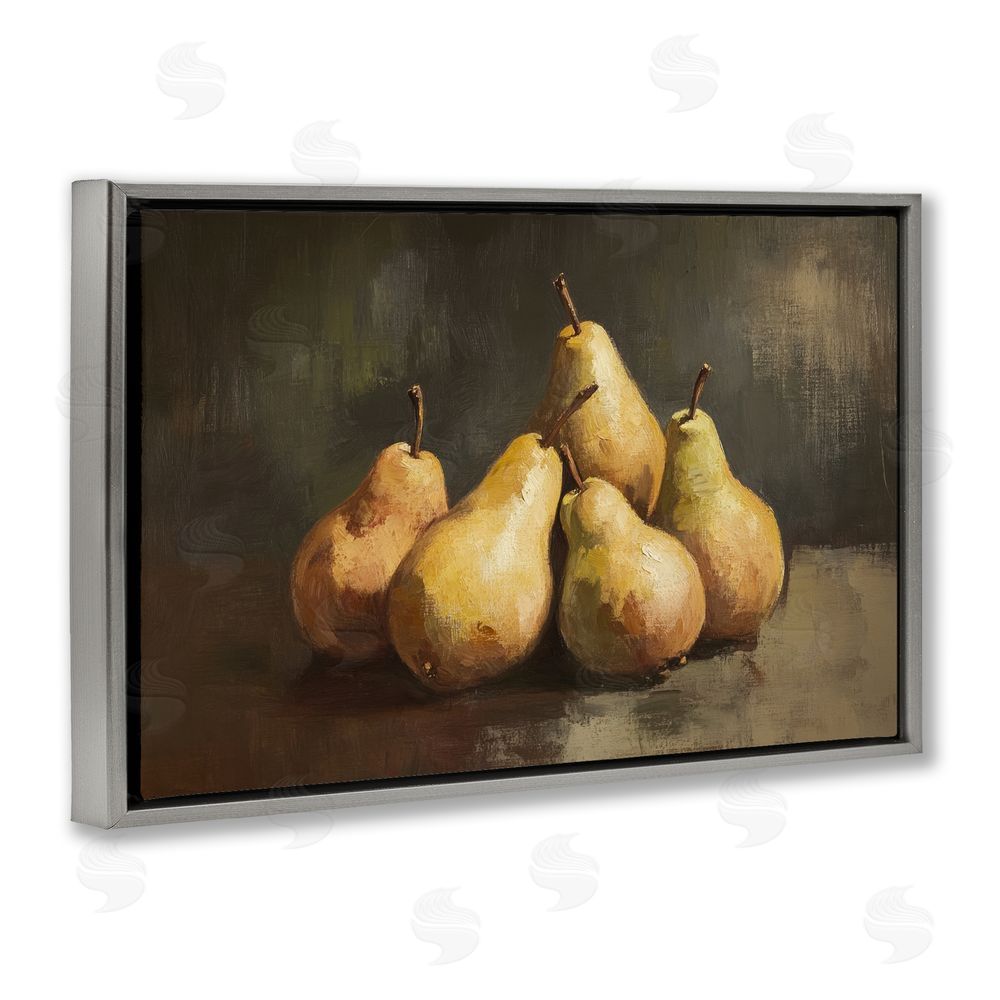 Petal Prints Design Golden Pears Still Life Gray Floating Framed Canvas Wall Art