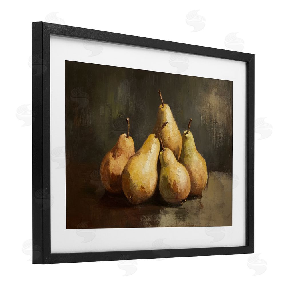 Petal Prints Design Golden Pears Still Life Black Framed Print Under Glass Wall Art
