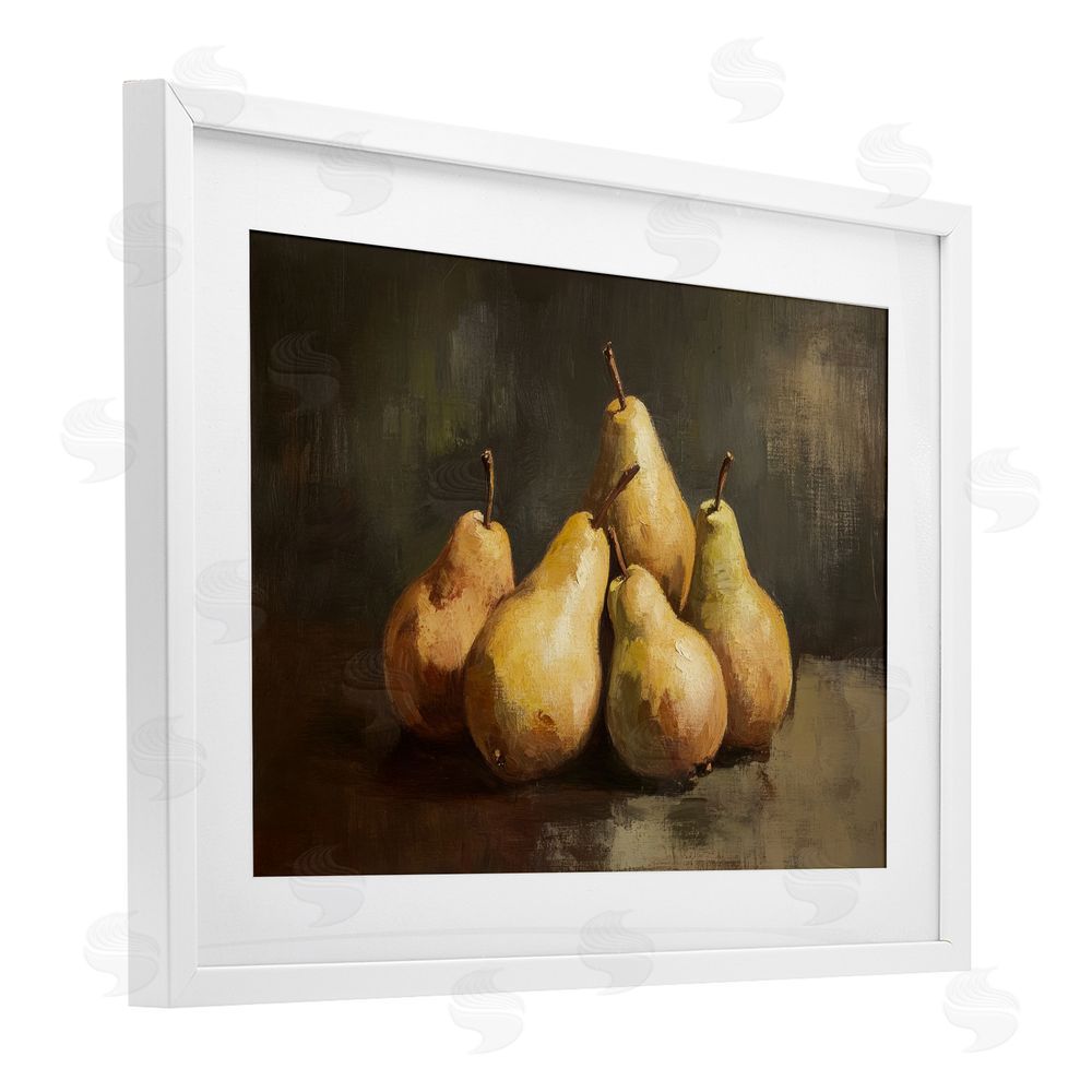 Petal Prints Design Golden Pears Still Life White Framed Print Under Glass Wall Art