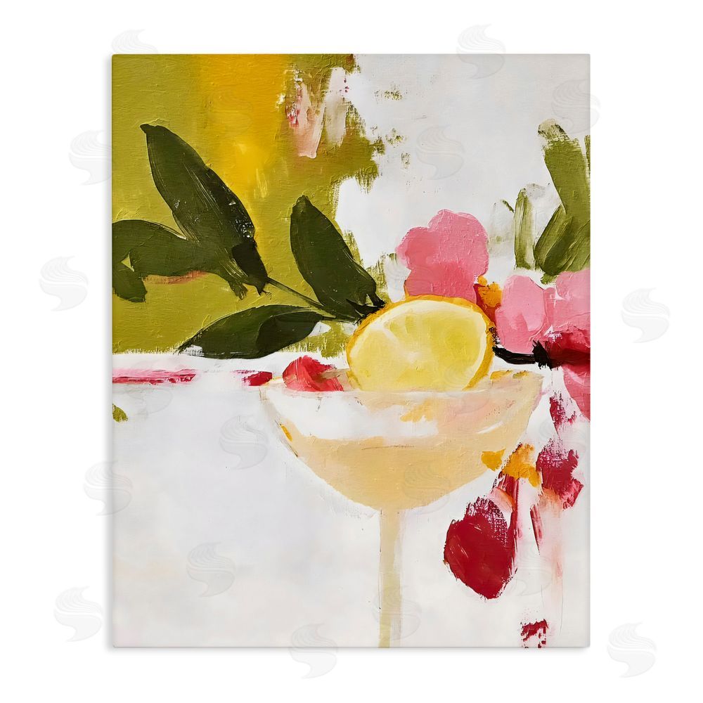 Riley B Red & Pink with Lemons Stretched Canvas Wall Art