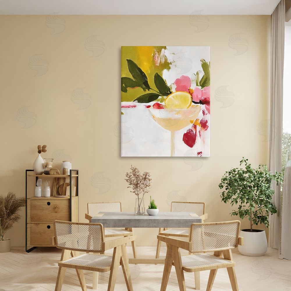 Riley B Red & Pink with Lemons Stretched Canvas Wall Art in Room