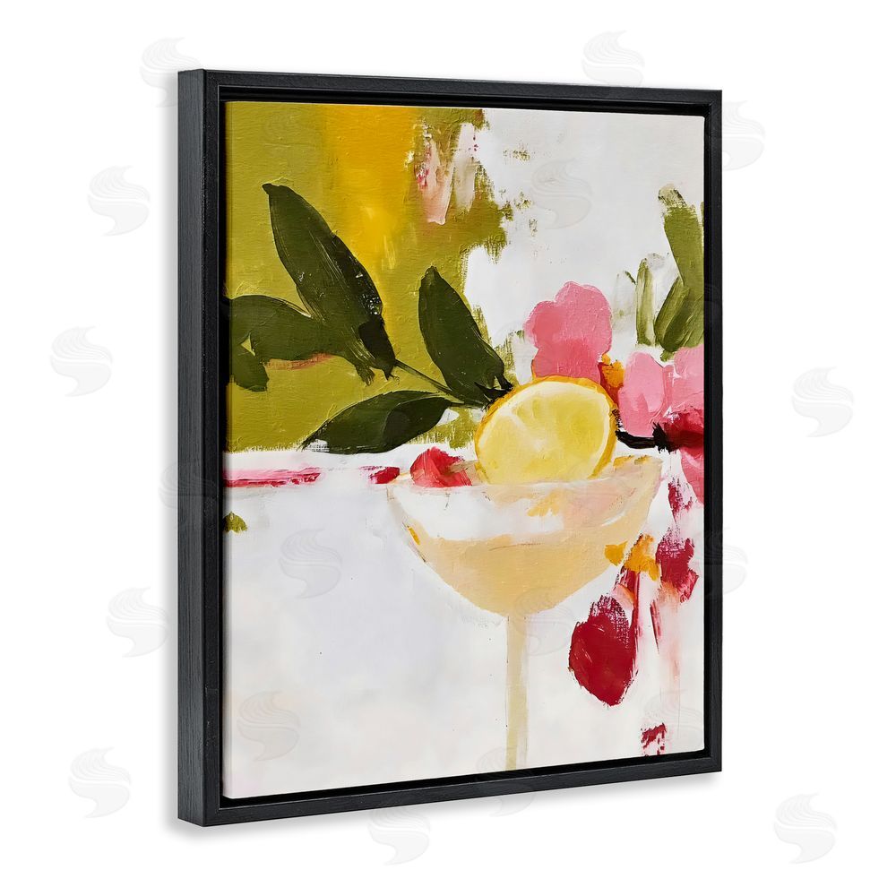 Riley B Red & Pink with Lemons Black Floating Framed Canvas Wall Art