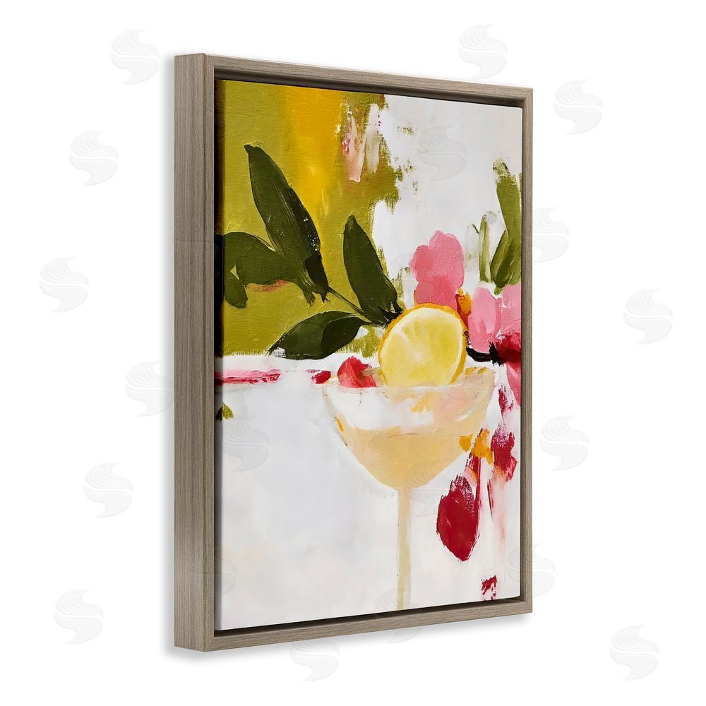 Riley B Red & Pink with Lemons Brown Floating Framed Canvas Wall Art