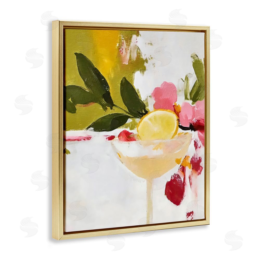 Riley B Red & Pink with Lemons Gold Floating Framed Canvas Wall Art