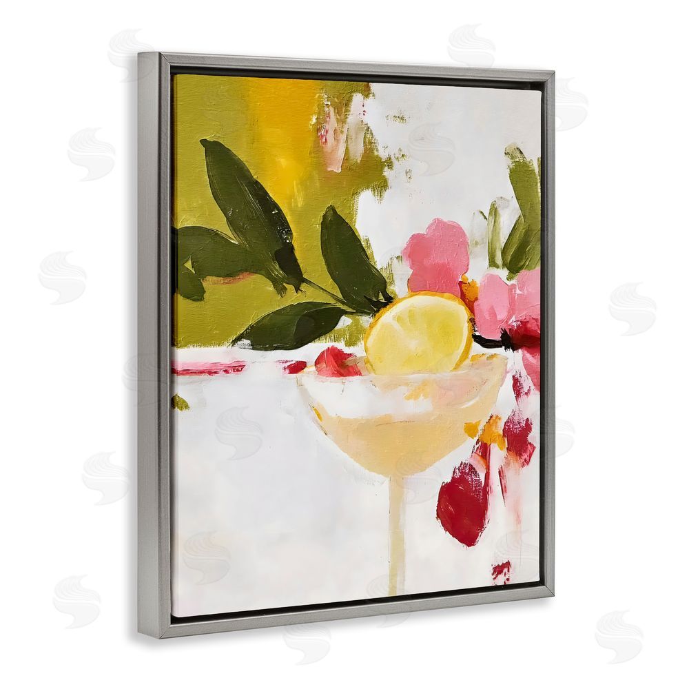 Riley B Red & Pink with Lemons Gray Floating Framed Canvas Wall Art
