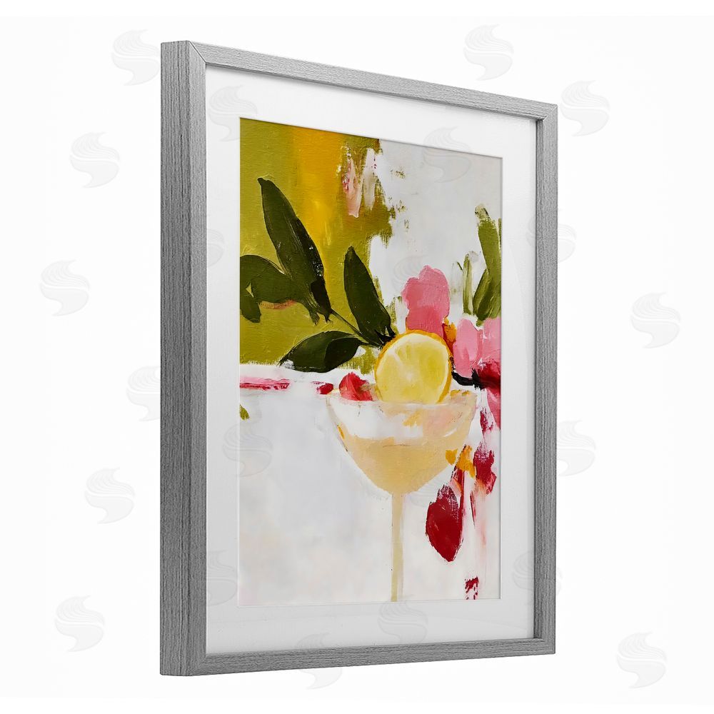 Riley B Red & Pink with Lemons Gray Framed Print Under Glass Wall Art