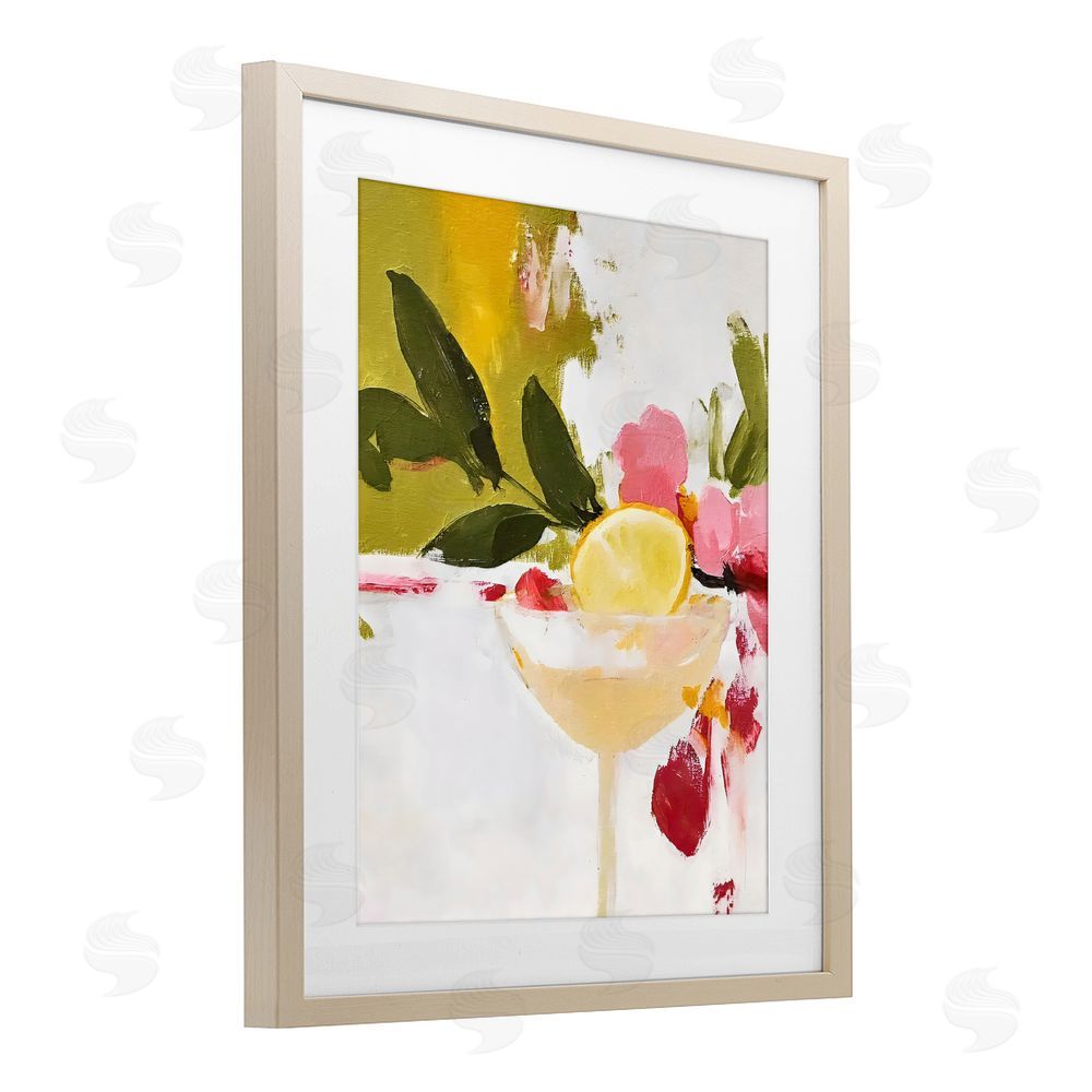 Riley B Red & Pink with Lemons Brown Framed Print Under Glass Wall Art