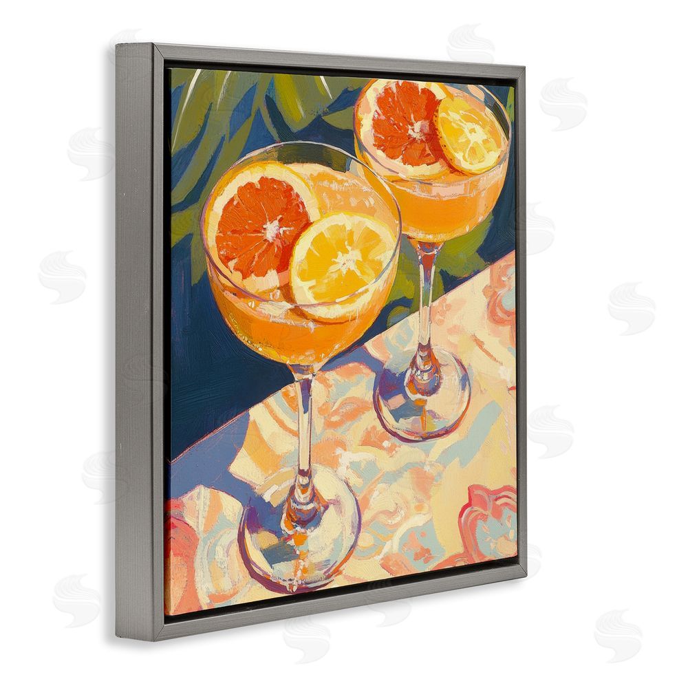 Petal Prints Design Fruity Summer Cocktails Gray Floating Framed Canvas Wall Art