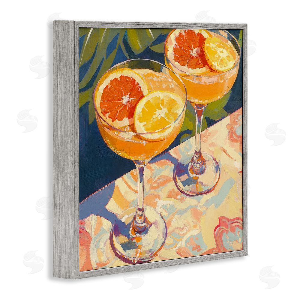 Petal Prints Design Fruity Summer Cocktails Gray Framed Giclee Wall Art