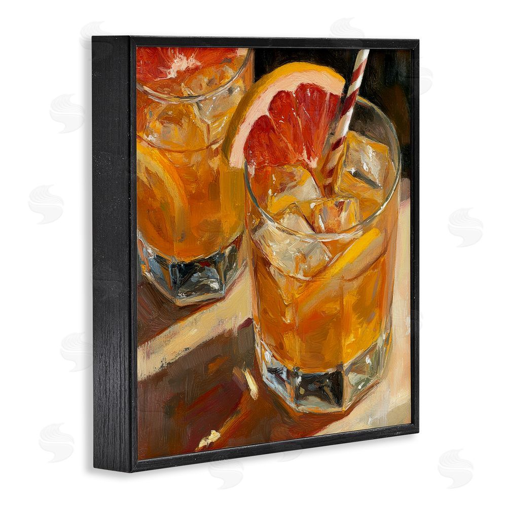 Petal Prints Design Grapefruit Cocktail with Ice Cubes Black Framed Giclee Wall Art