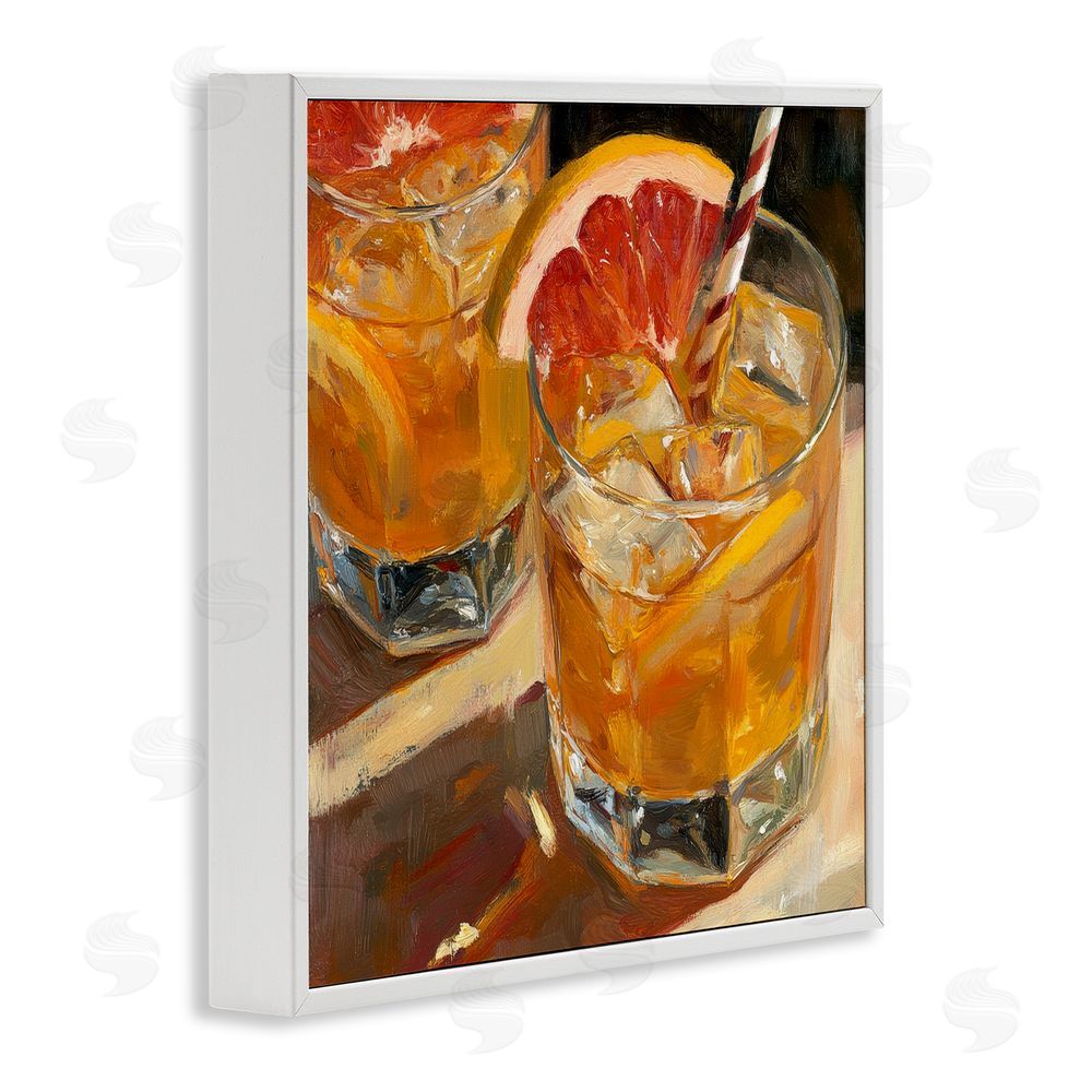Petal Prints Design Grapefruit Cocktail with Ice Cubes White Framed Giclee Wall Art