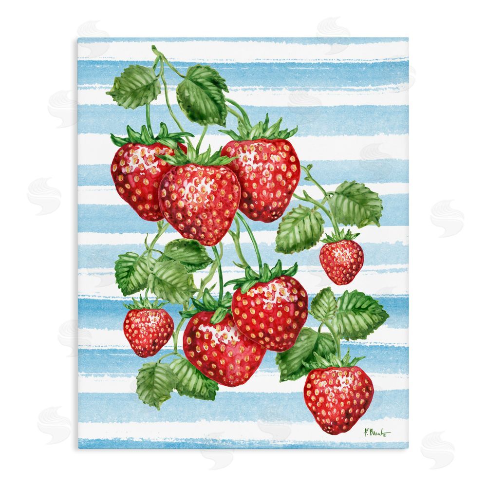 Paul Brent Juicy Strawberry Vine on Stripes Stretched Canvas Wall Art